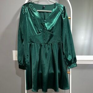 SHEIN Green Satin Mini Dress